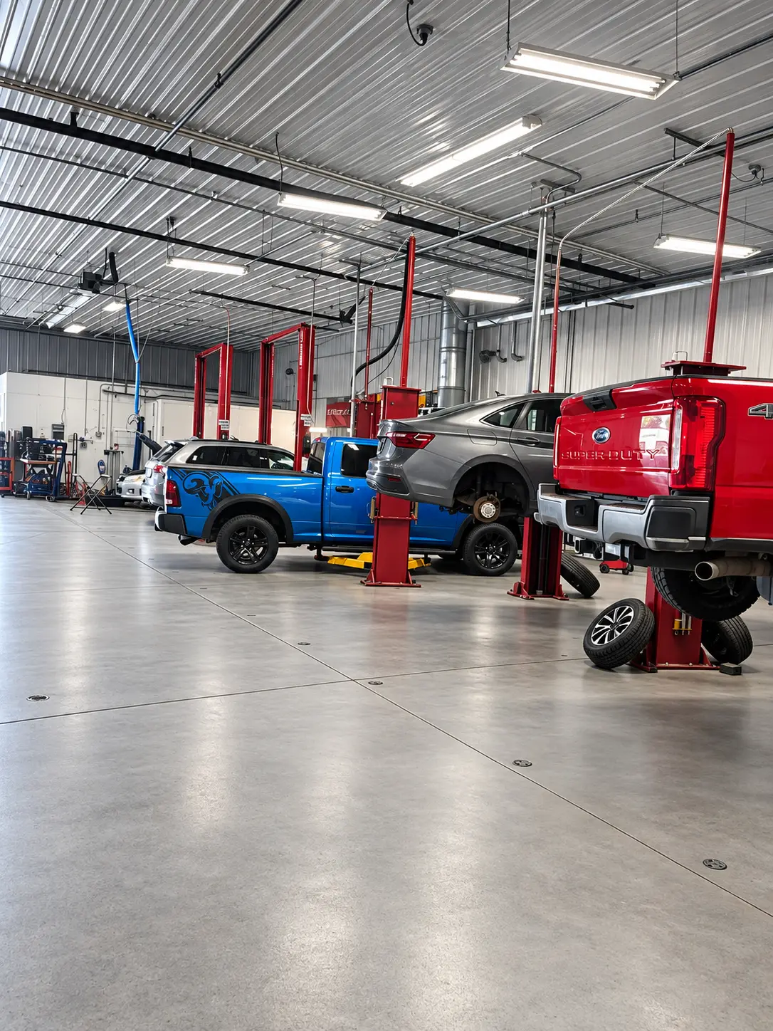 The service bays and lifts at Fogg’s Automotive Fleet & Service Center on Route 50 in Scotia